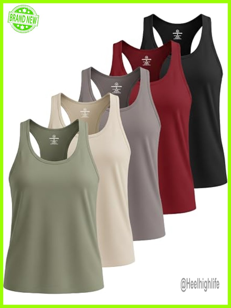 5 Pack Women's Dry Fit Racerback Tank Tops - Sleeveless Workout Athletic Shirts